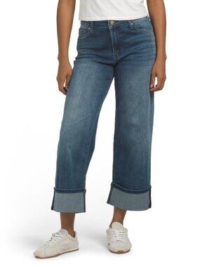 Kut from the Kloth High Rise Charlotte Wide Leg Jeans 4 Crop Cuffed Whiskering